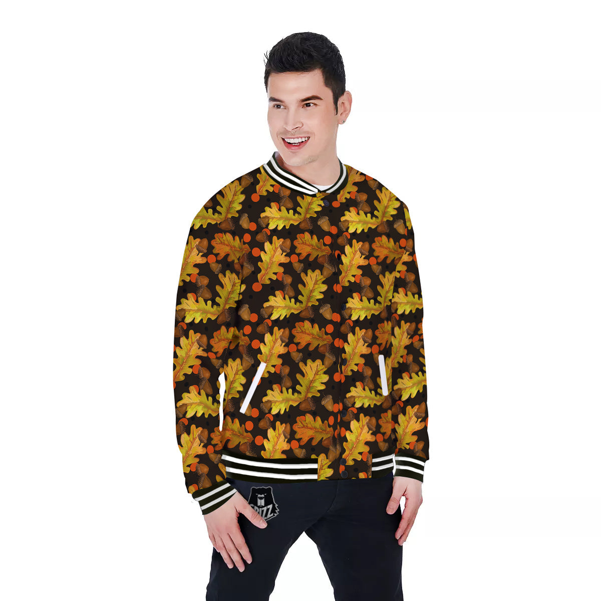 Acorn Leaf Print Pattern Baseball Jacket-grizzshop