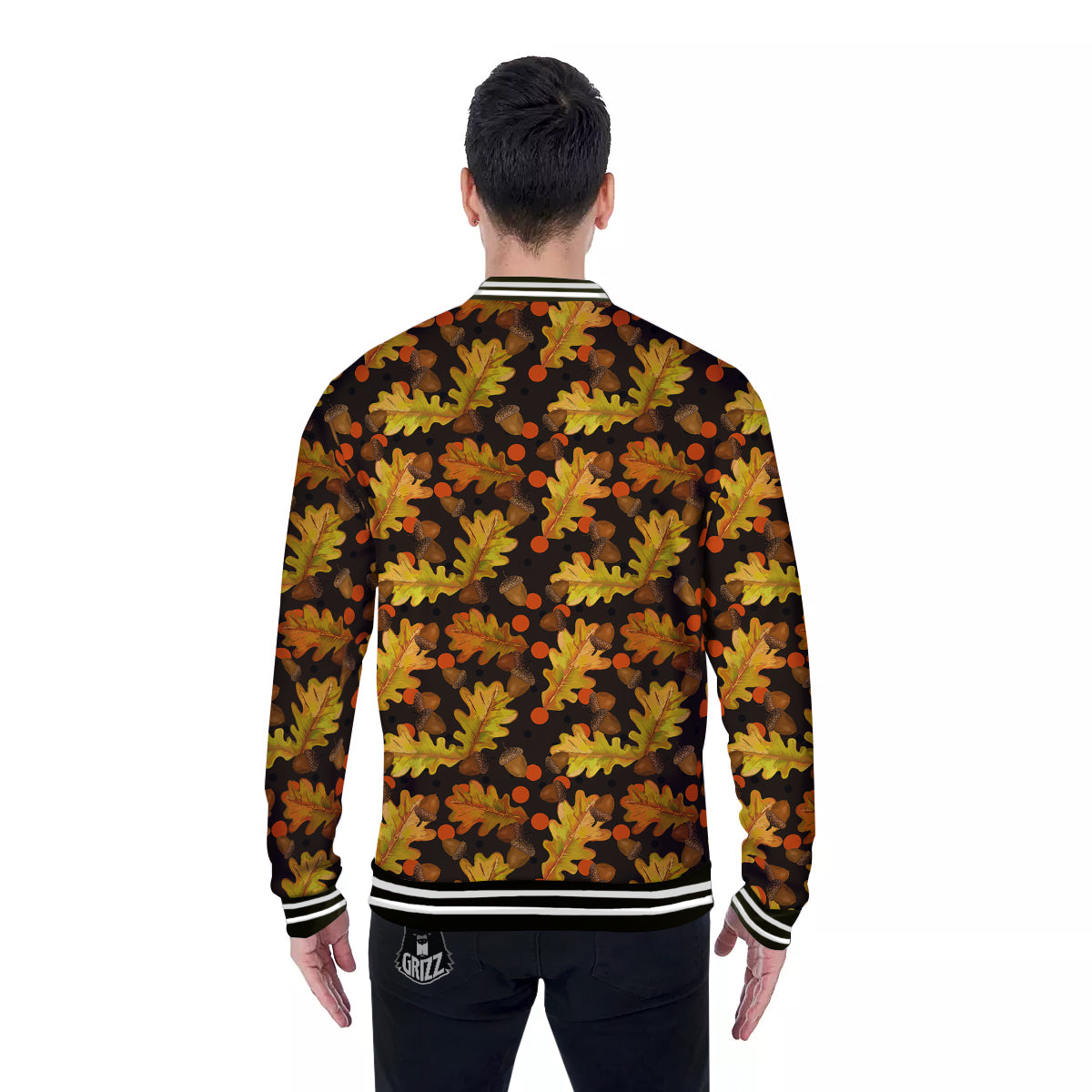 Acorn Leaf Print Pattern Baseball Jacket-grizzshop