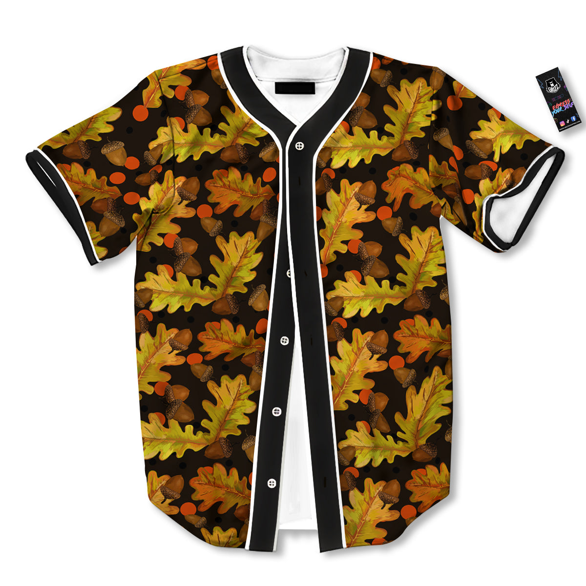 Acorn Leaf Print Pattern Baseball Jersey-grizzshop