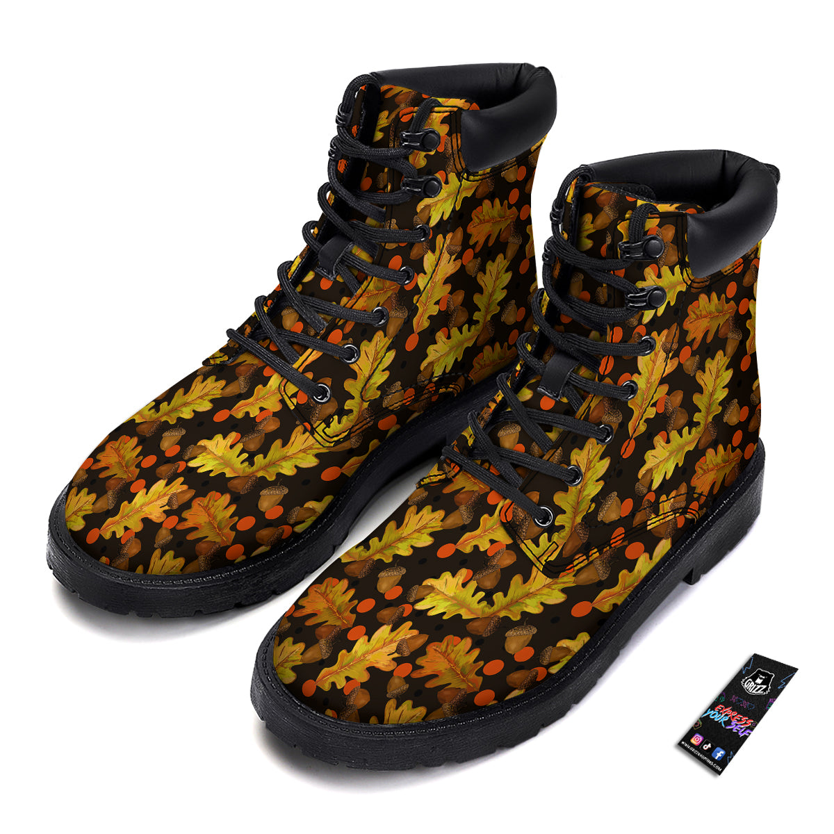 Acorn Leaf Print Pattern Boots-grizzshop