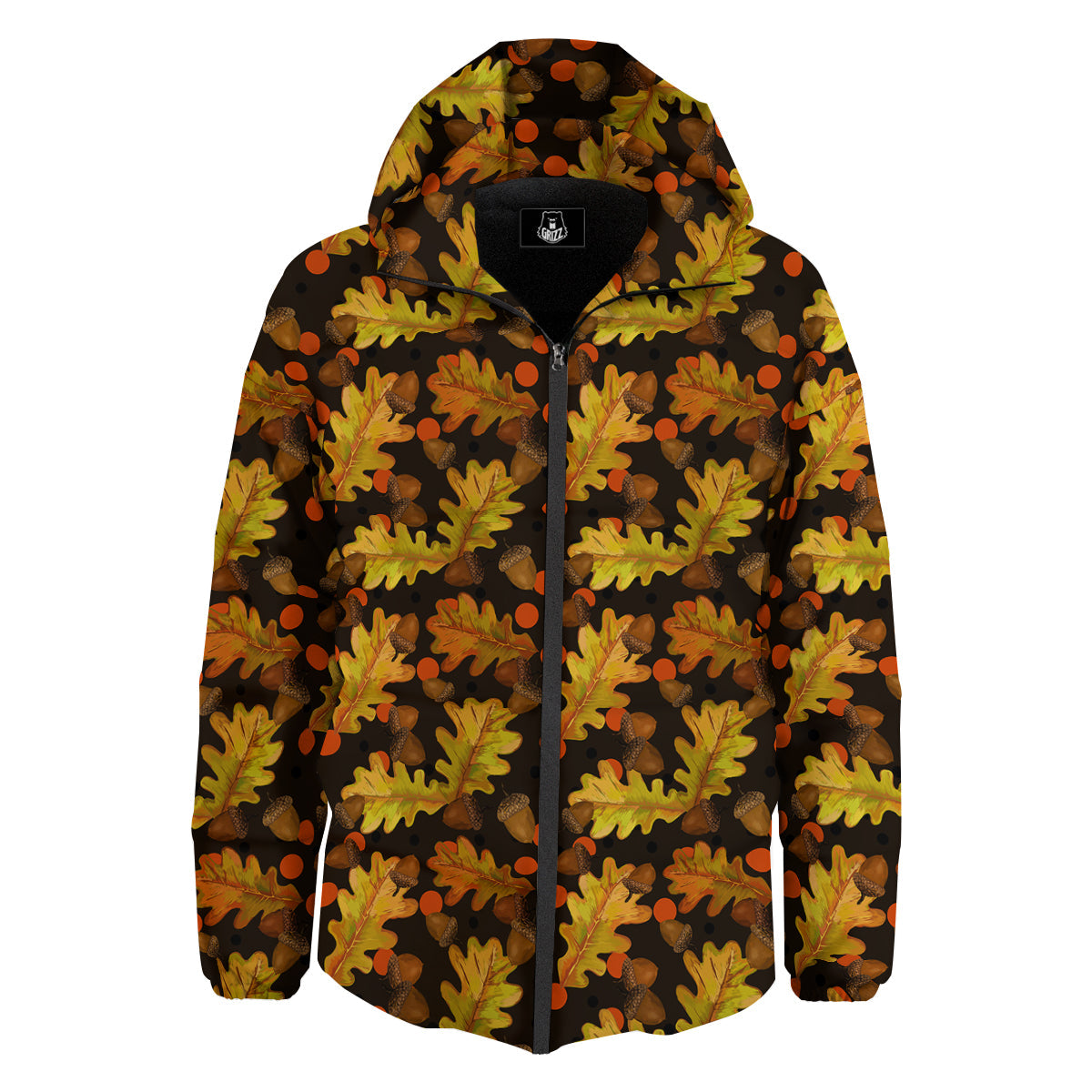 Acorn Leaf Print Pattern Down Jacket-grizzshop