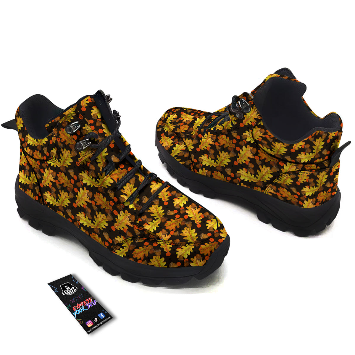 Acorn Leaf Print Pattern Hiking Shoes-grizzshop