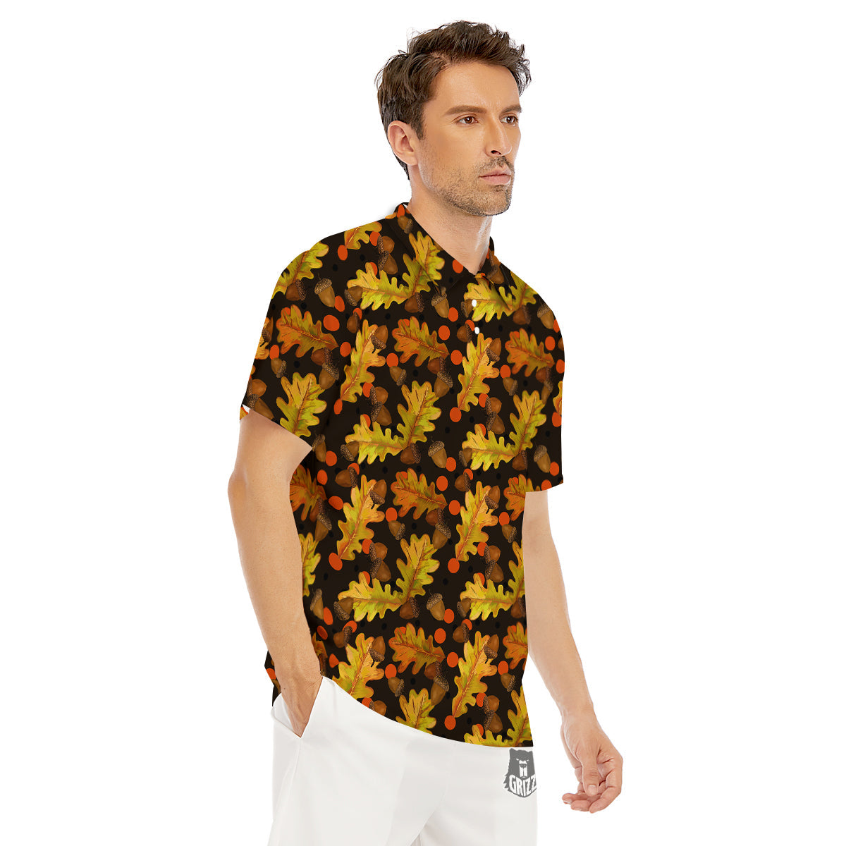 Acorn Leaf Print Pattern Men's Golf Shirts-grizzshop