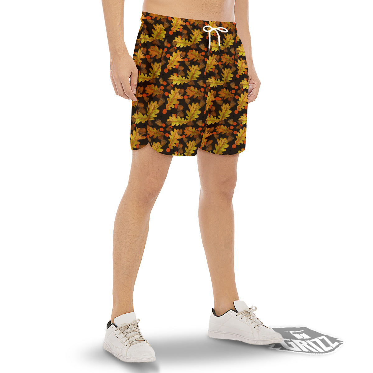 Acorn Leaf Print Pattern Men's Gym Shorts-grizzshop
