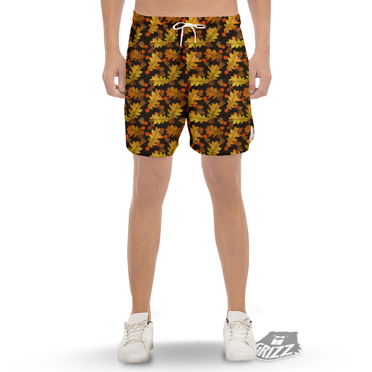 Acorn Leaf Print Pattern Men's Gym Shorts-grizzshop