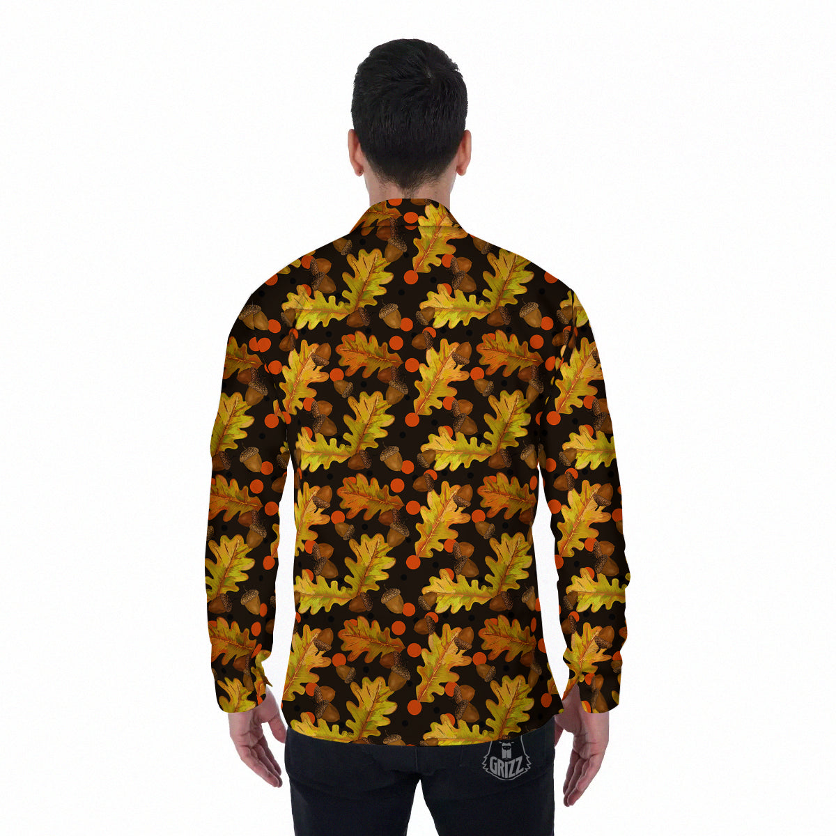 Acorn Leaf Print Pattern Men's Long Sleeve Shirts-grizzshop