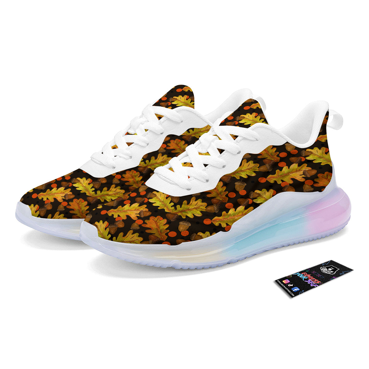 Acorn Leaf Print Pattern Running Sneakers-grizzshop