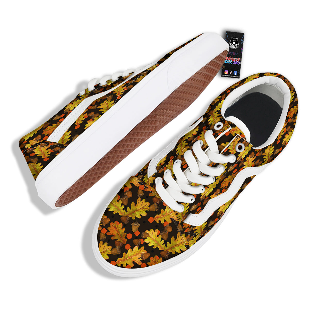 Acorn Leaf Print Pattern Skate Shoes-grizzshop