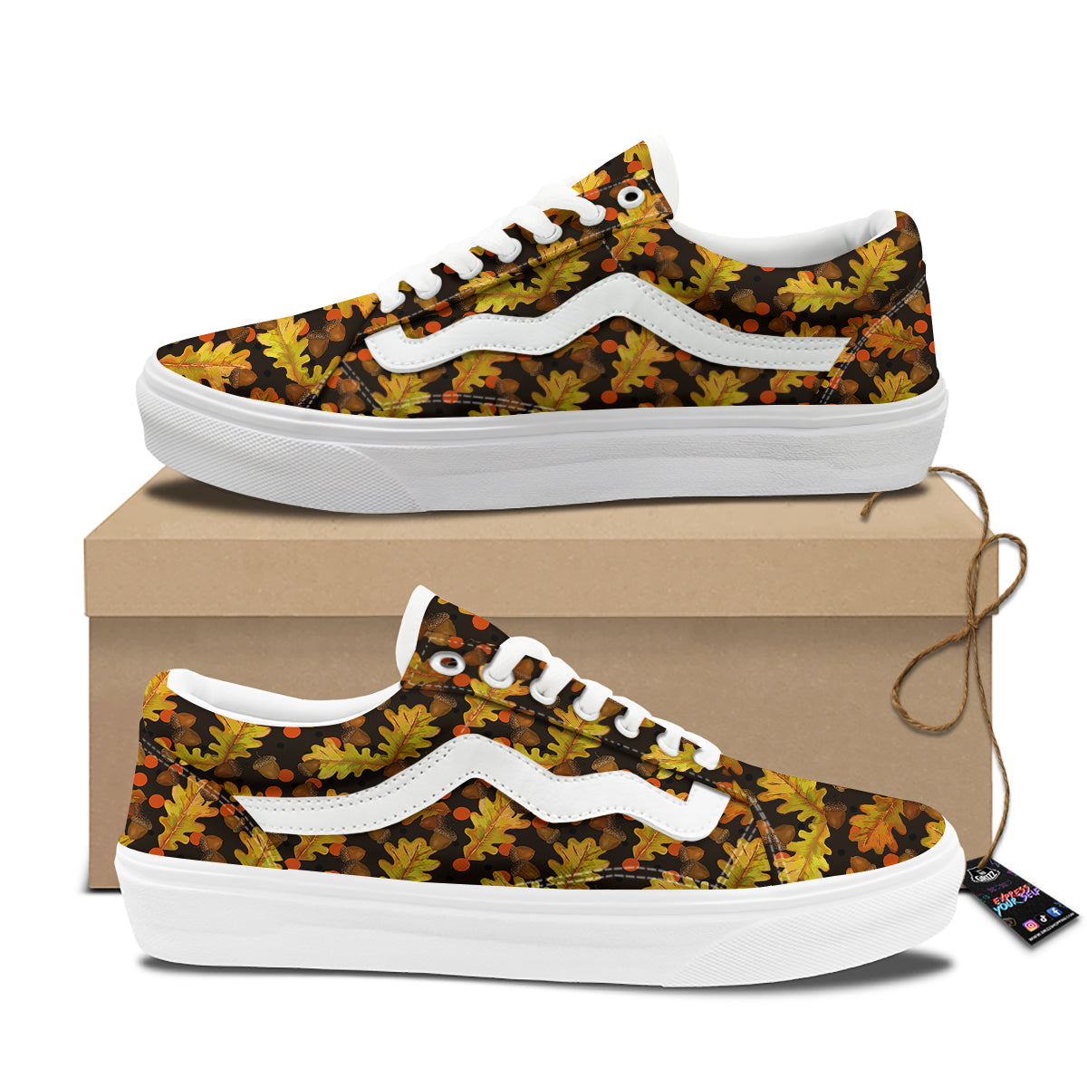 Acorn Leaf Print Pattern Skate Shoes-grizzshop