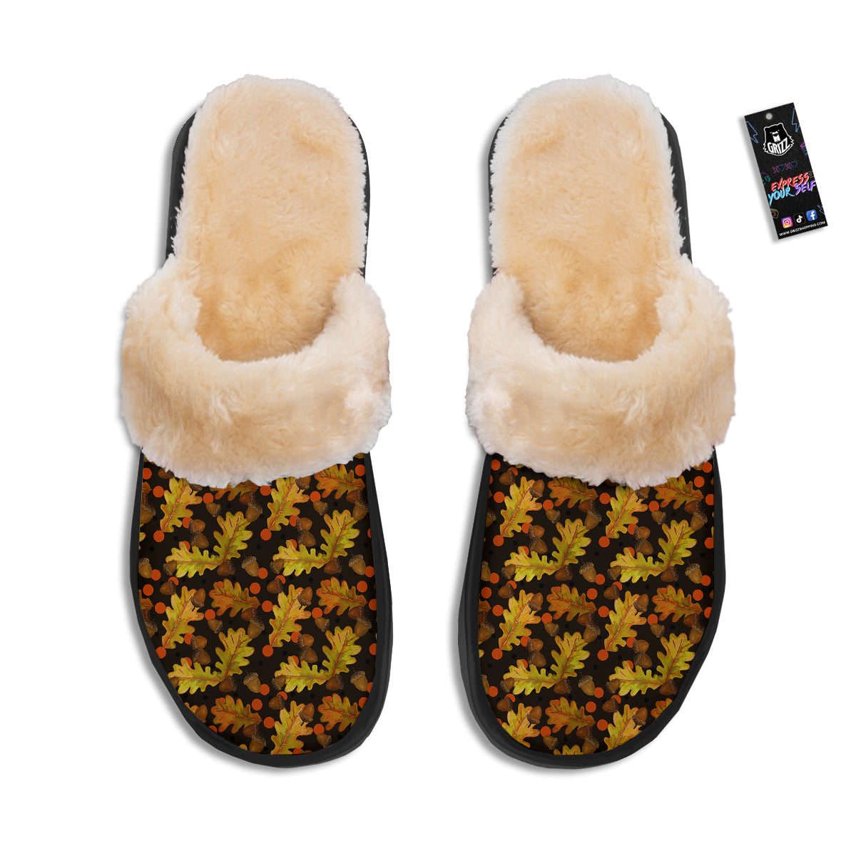 Acorn Leaf Print Pattern Slippers-grizzshop