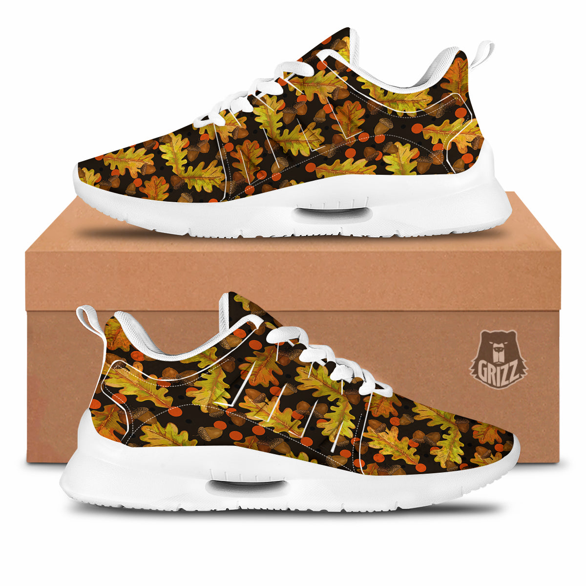 Acorn Leaf Print Pattern Tennis Shoes-grizzshop