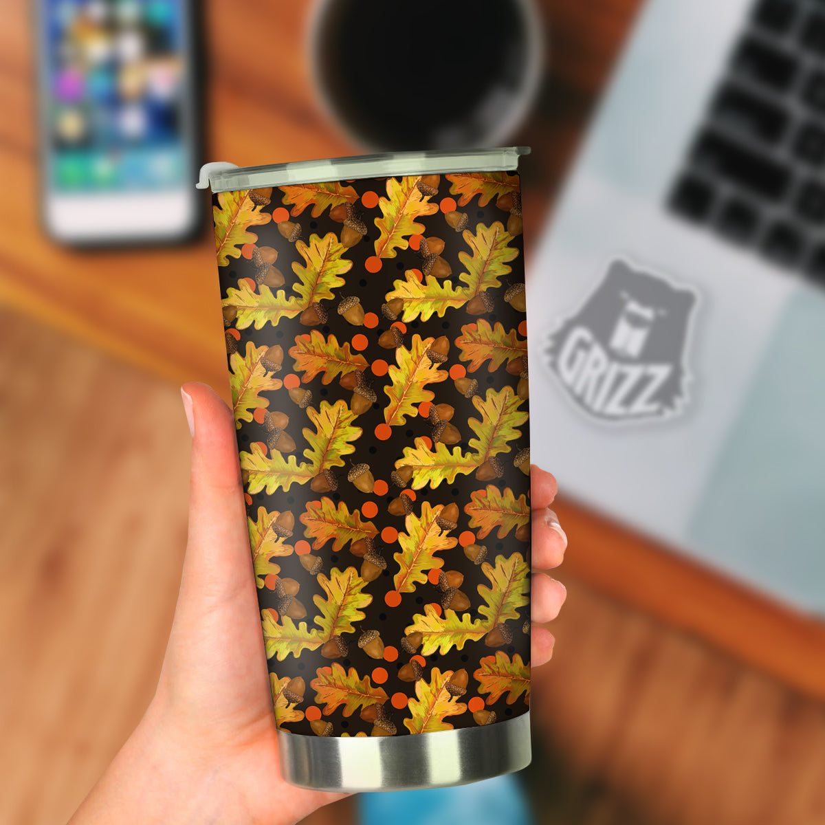 Acorn Leaf Print Pattern Tumbler-grizzshop