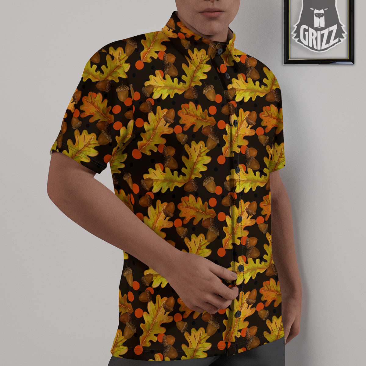 Acorn Leaf Print Pattern Untucked Shirts-grizzshop