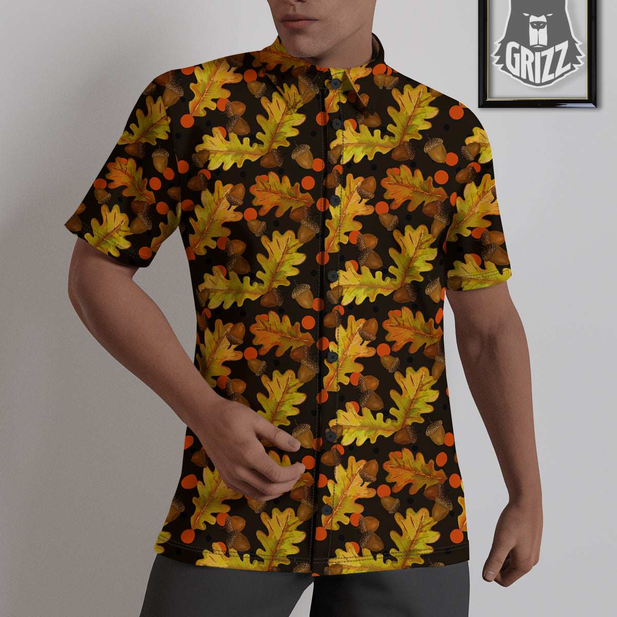 Acorn Leaf Print Pattern Untucked Shirts-grizzshop