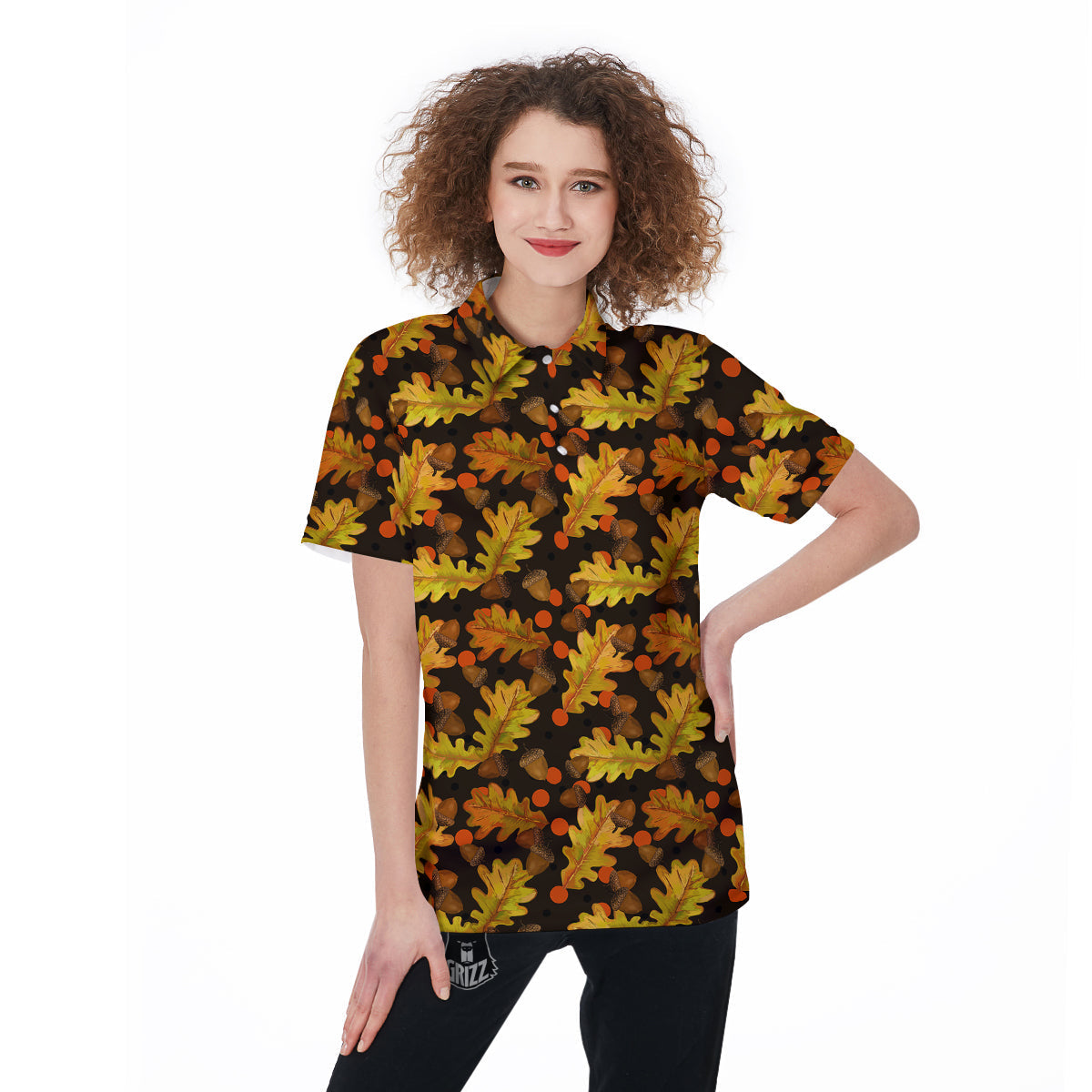 Acorn Leaf Print Pattern Women's Golf Shirts-grizzshop