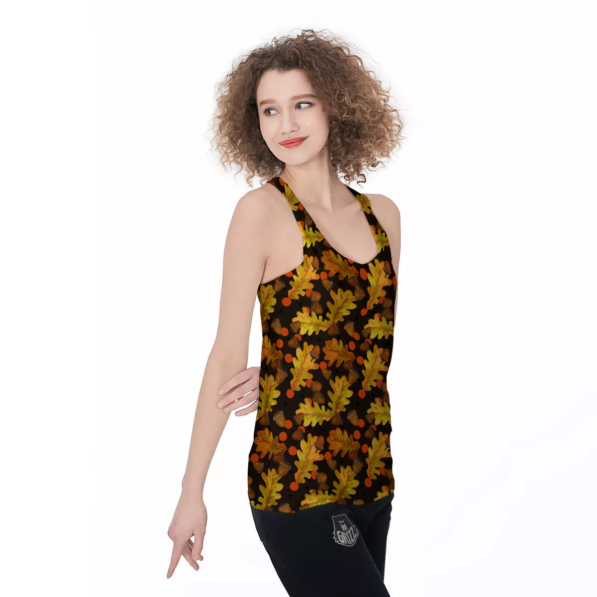 Acorn Leaf Print Pattern Women's Racerback Tank Top-grizzshop