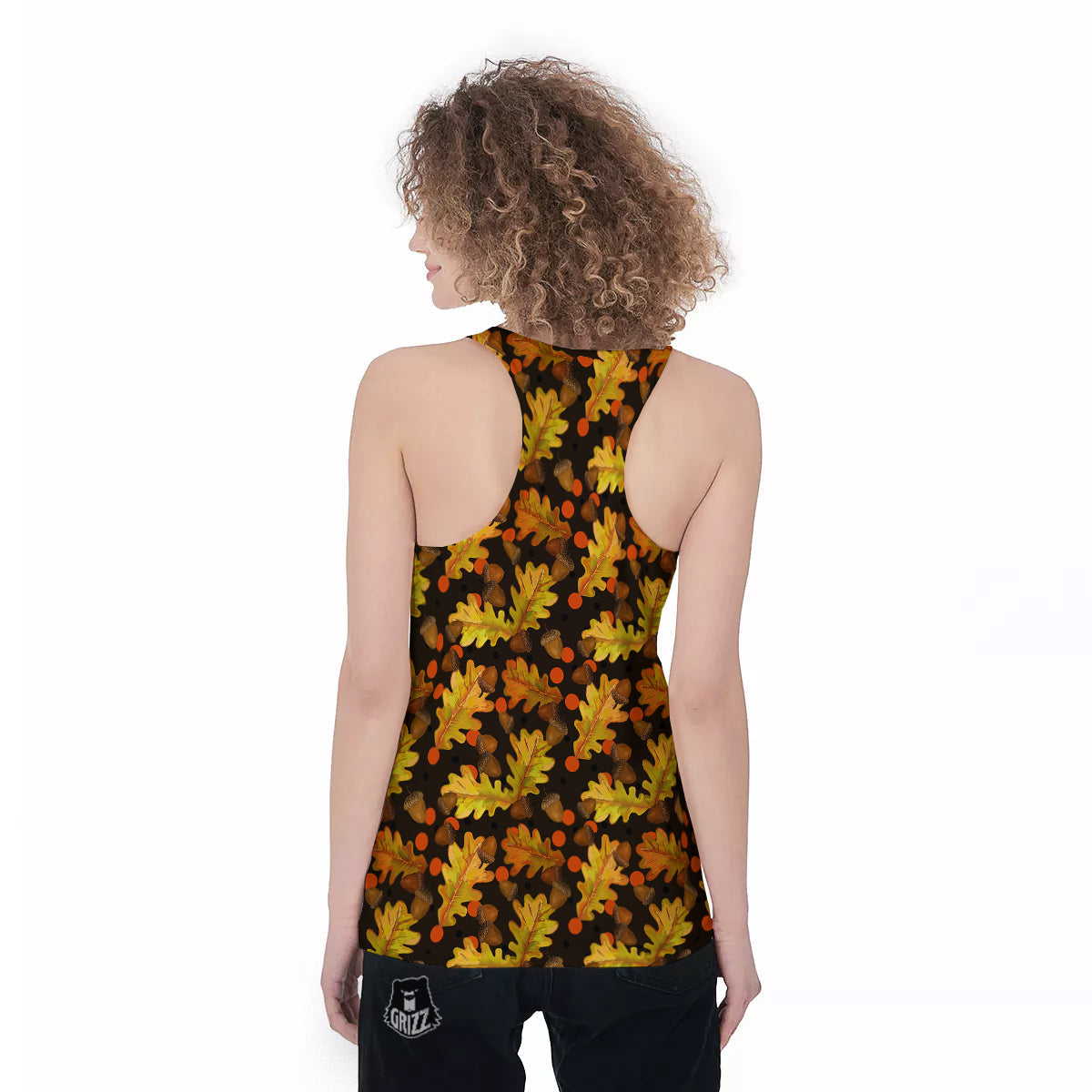 Acorn Leaf Print Pattern Women's Racerback Tank Top-grizzshop