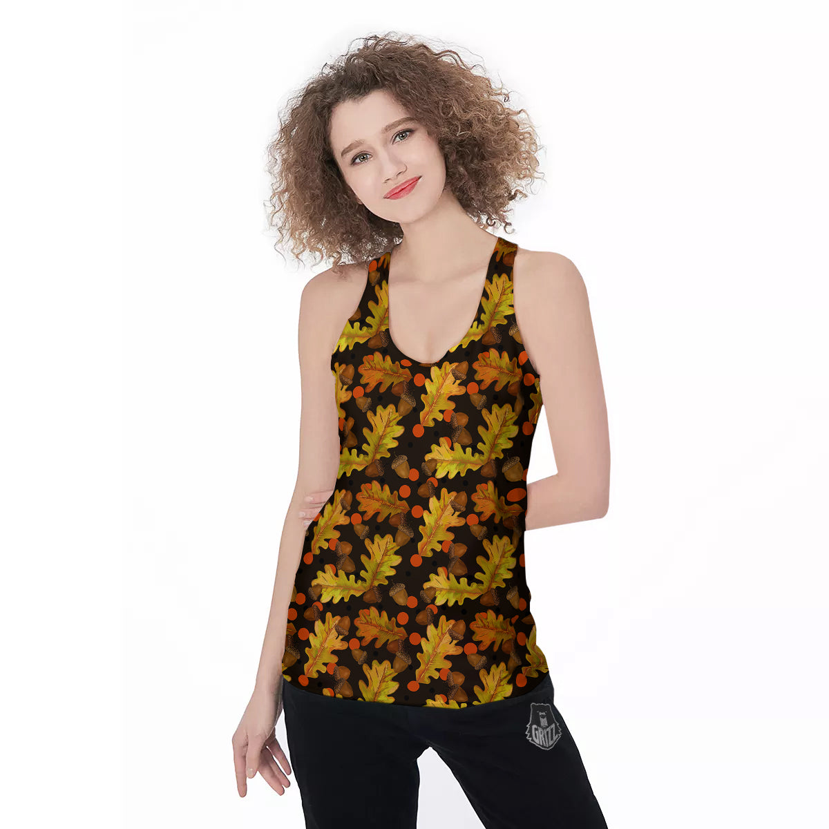 Acorn Leaf Print Pattern Women's Racerback Tank Top-grizzshop