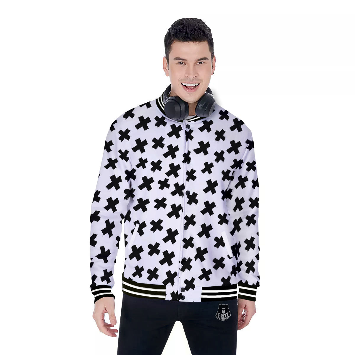 Add Sign Symbol Print Pattern Baseball Jacket-grizzshop