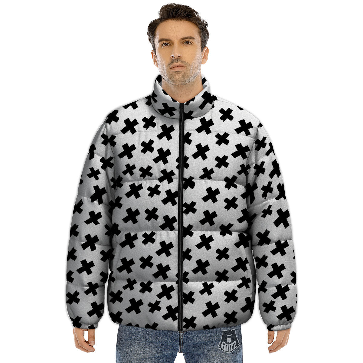 Add Sign Symbol Print Pattern Puffer Jacket-grizzshop