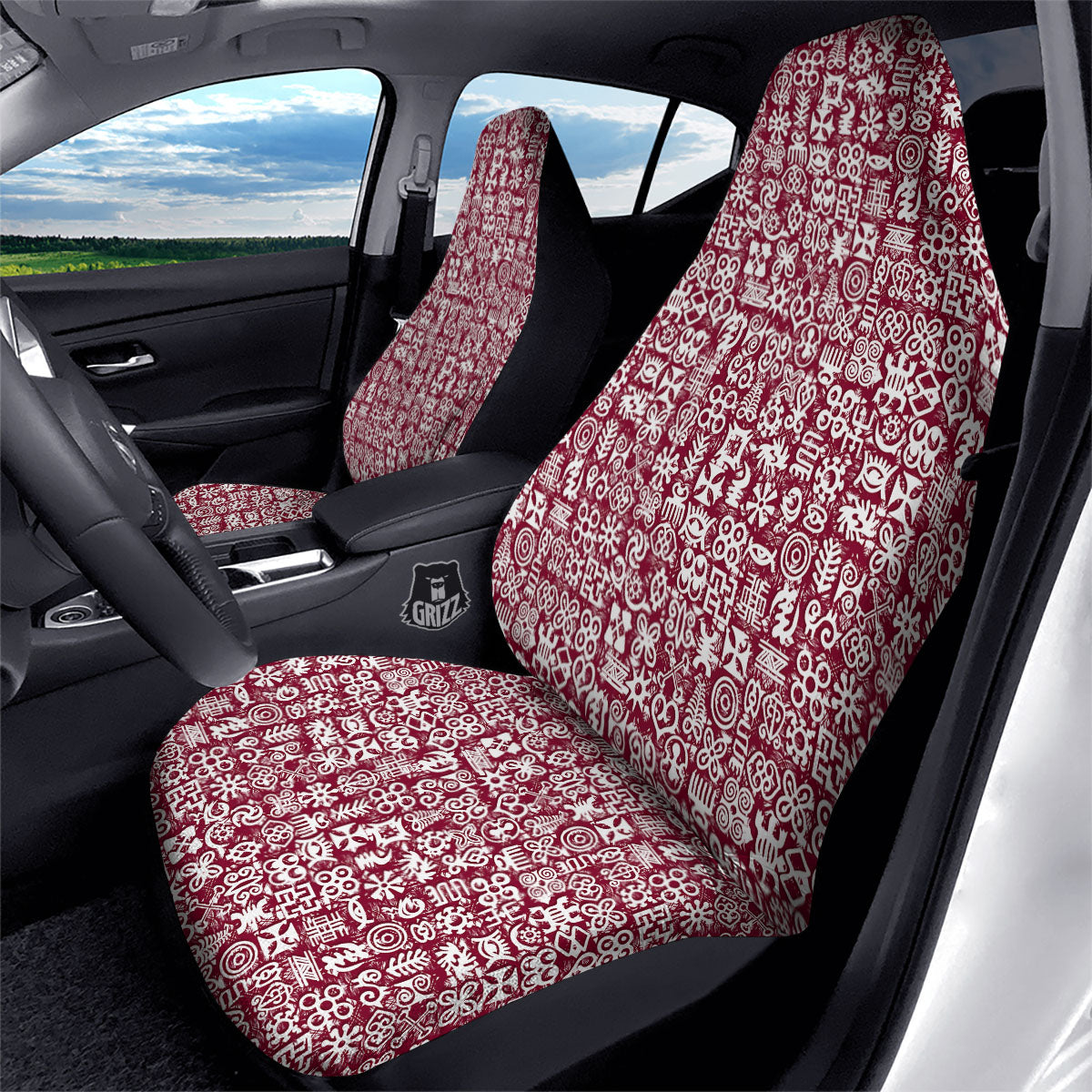 Adinkra African Tribe Red Symbols Car Seat Covers-grizzshop