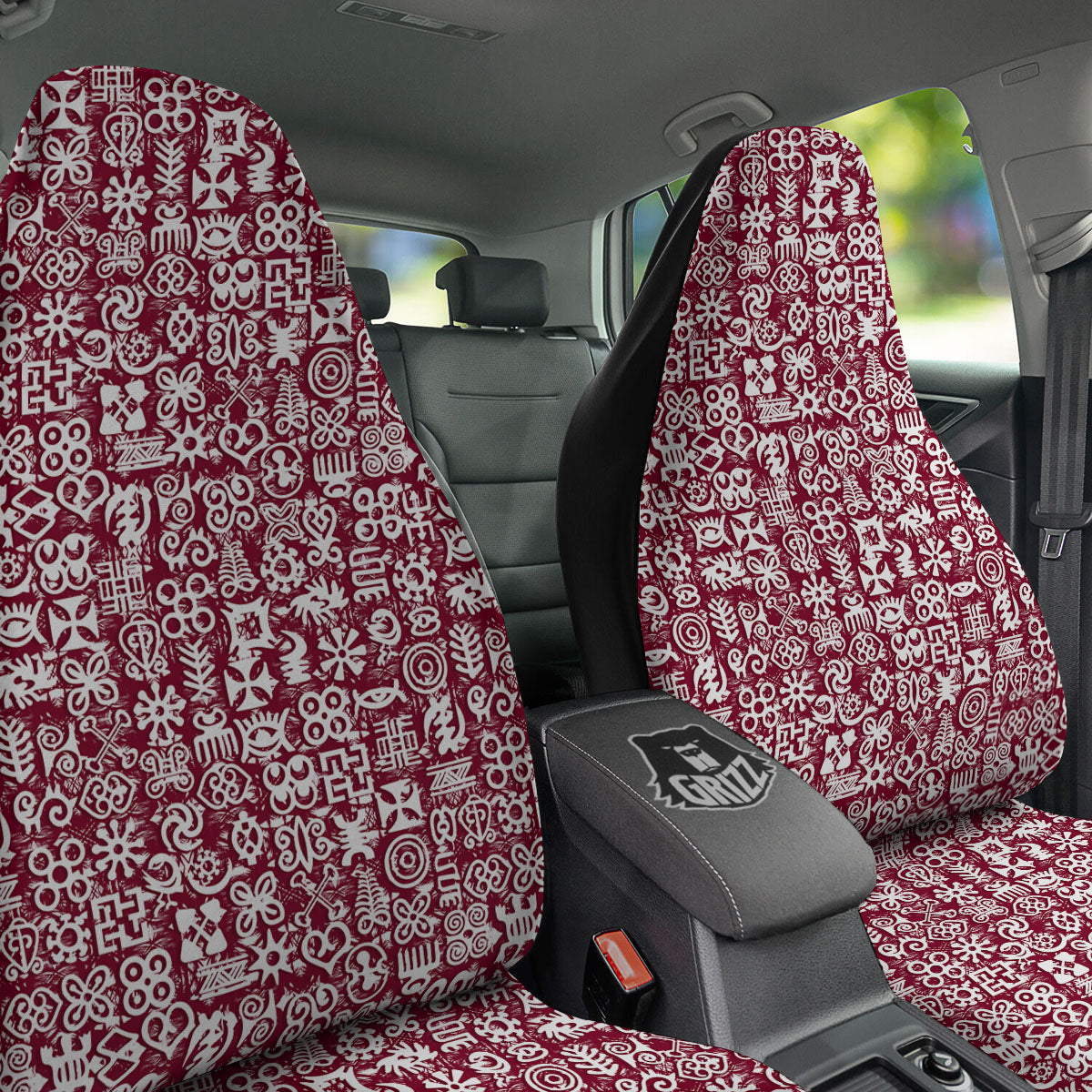 Adinkra African Tribe Red Symbols Car Seat Covers-grizzshop