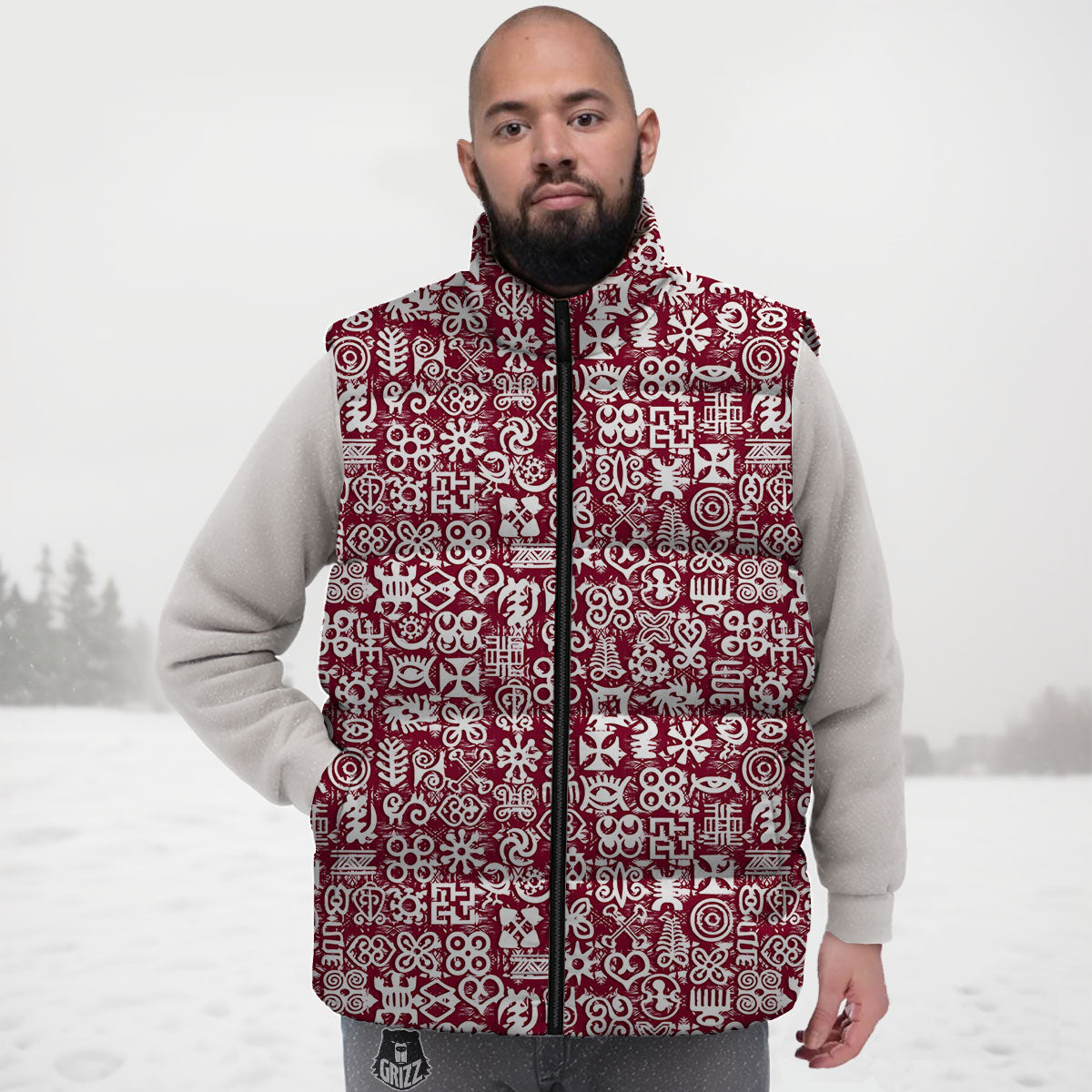 Adinkra African Tribe Red Symbols Down Vest