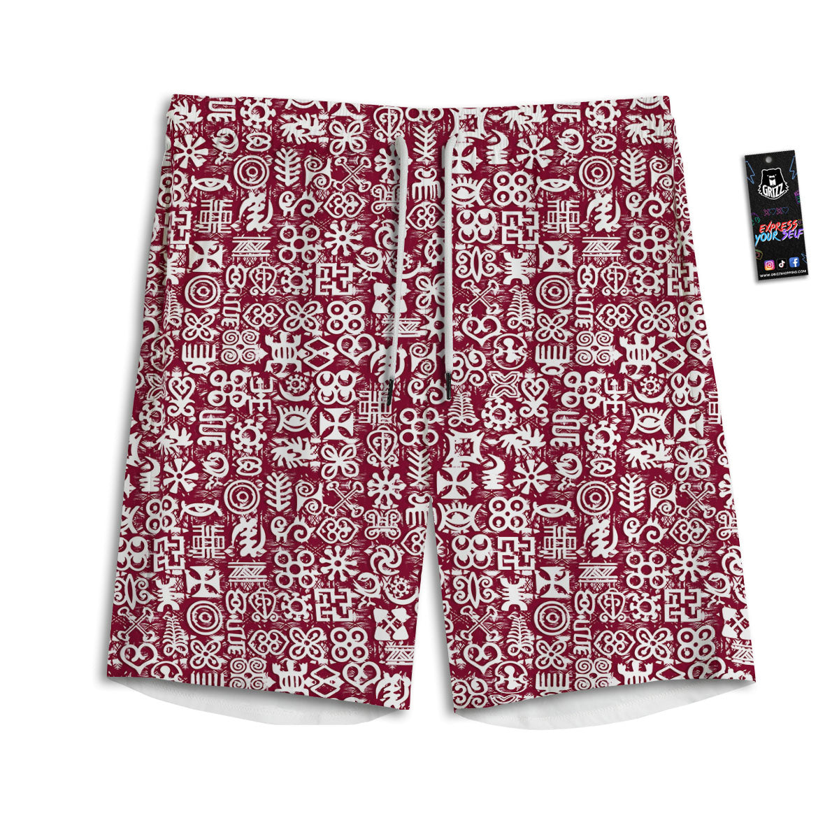 Adinkra African Tribe Red Symbols Men's Athletic Shorts