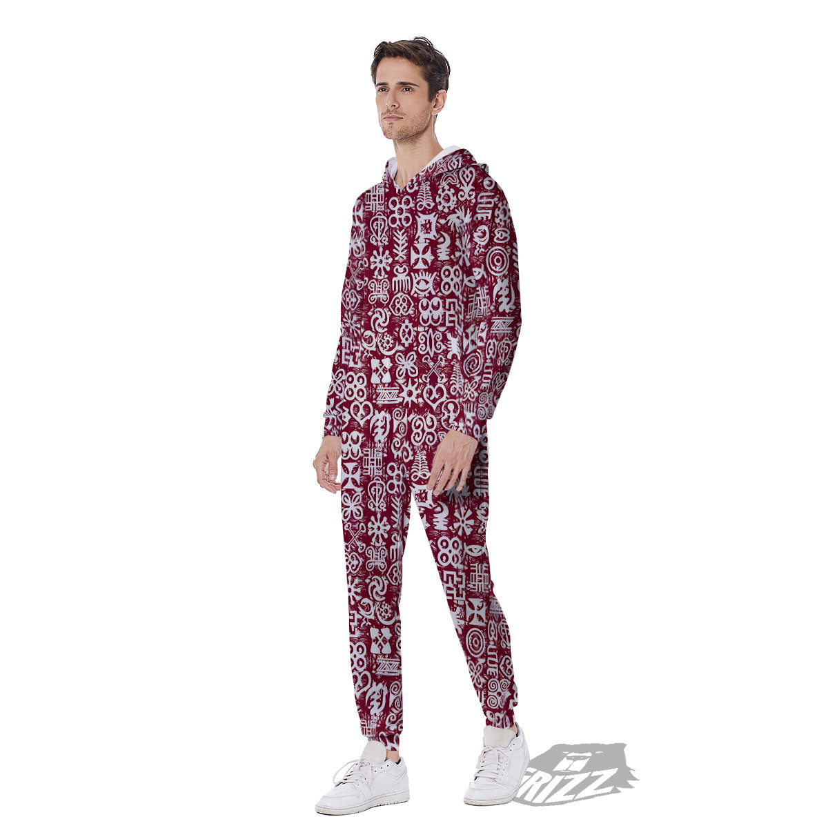 Adinkra African Tribe Red Symbols Men's Jumpsuit-grizzshop