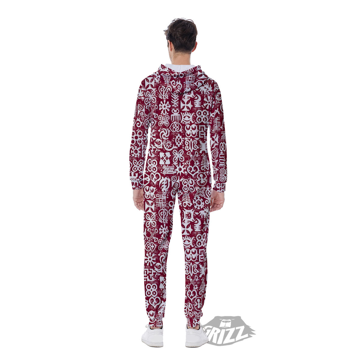 Adinkra African Tribe Red Symbols Men's Jumpsuit-grizzshop