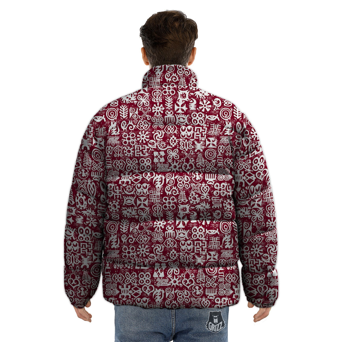 Adinkra African Tribe Red Symbols Puffer Jacket-grizzshop
