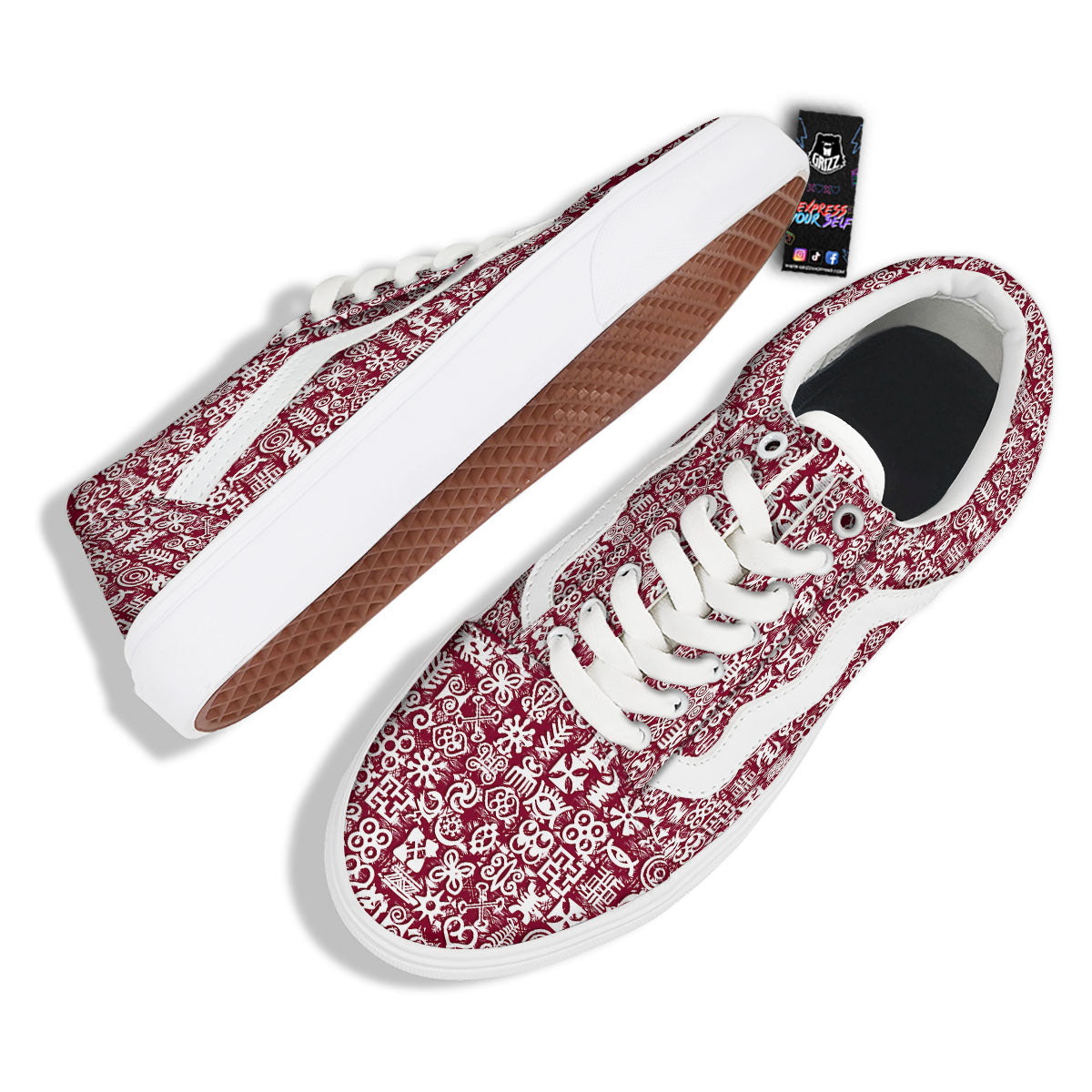 Adinkra African Tribe Red Symbols Skate Shoes-grizzshop