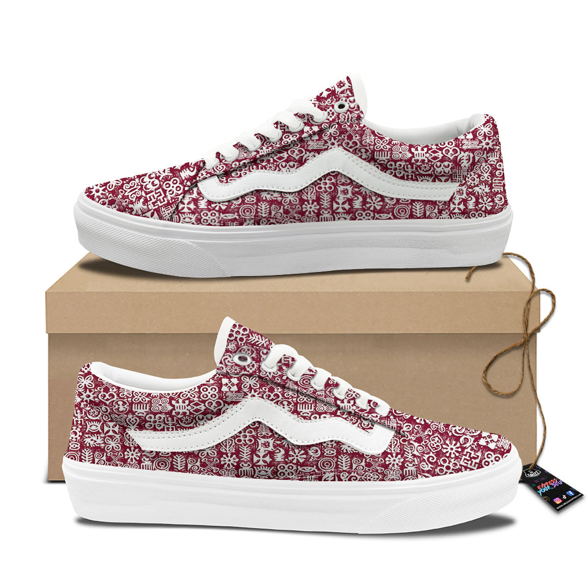 Adinkra African Tribe Red Symbols Skate Shoes-grizzshop