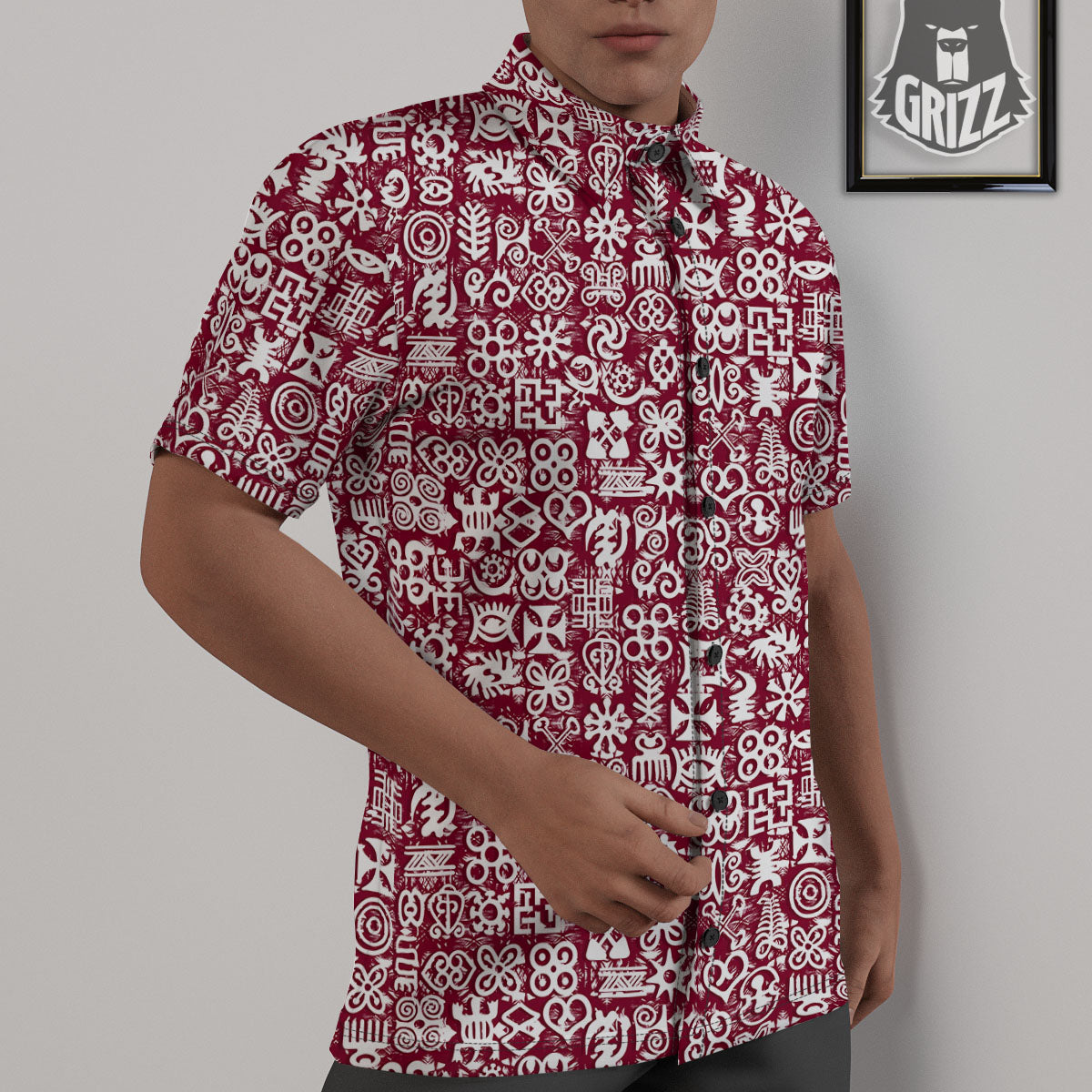 Adinkra African Tribe Red Symbols Untucked Shirts-grizzshop