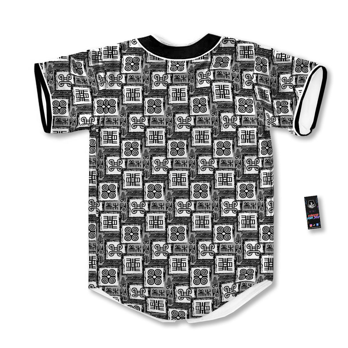 Adinkra Symbols Grey African Print Baseball Jersey-grizzshop