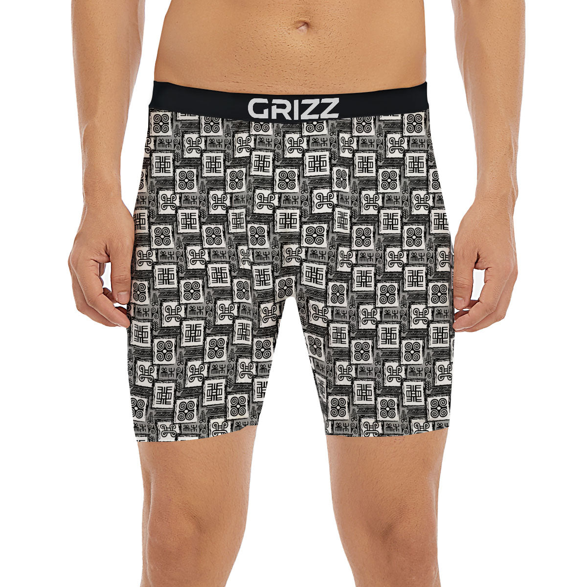Adinkra Symbols Grey African Print Boxer Briefs-grizzshop