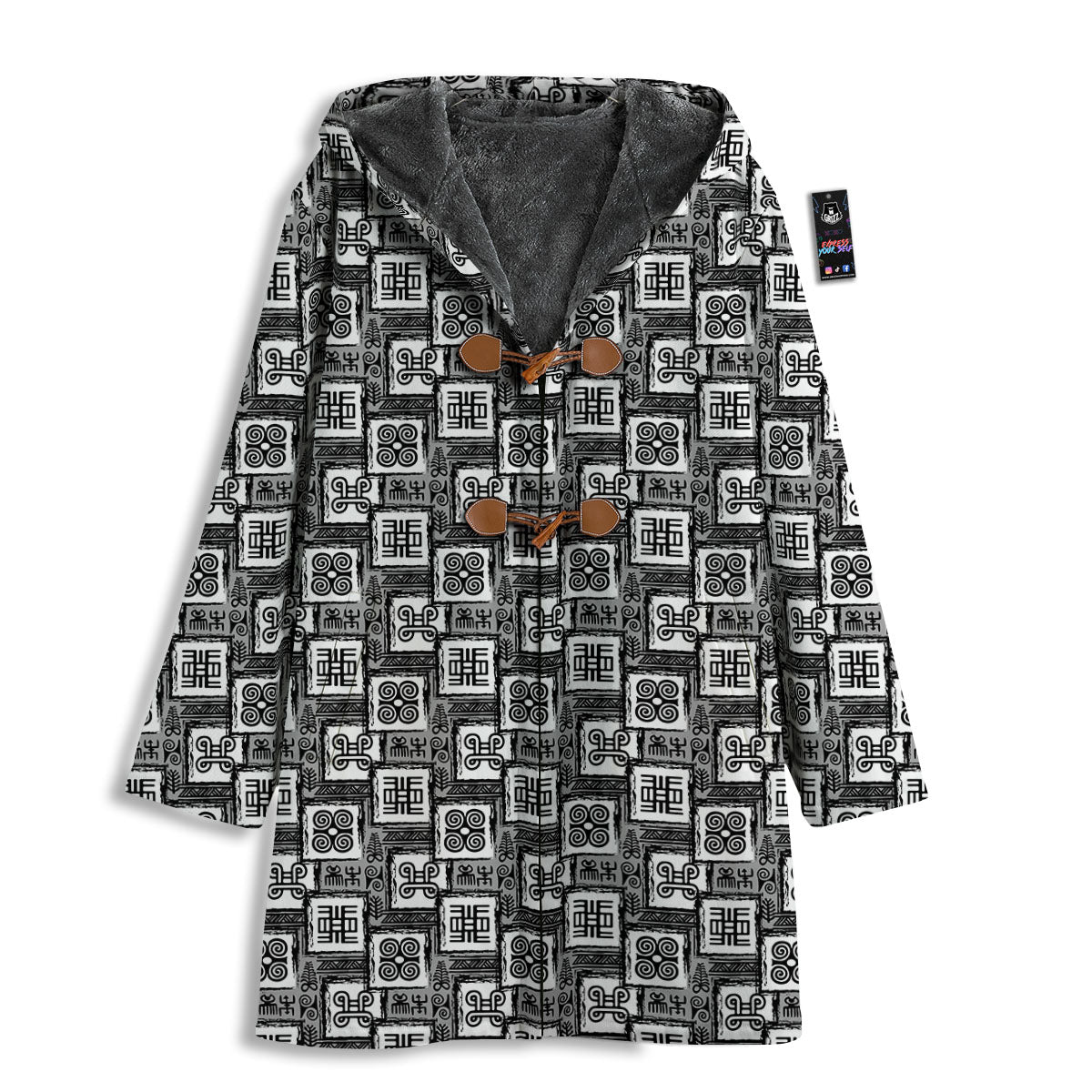 Adinkra Symbols Grey African Print Men's Windbreaker Jacket-grizzshop