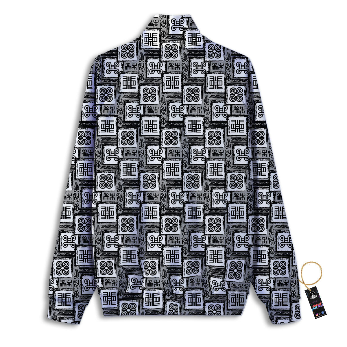 Adinkra Symbols Grey African Print Track Jacket-grizzshop