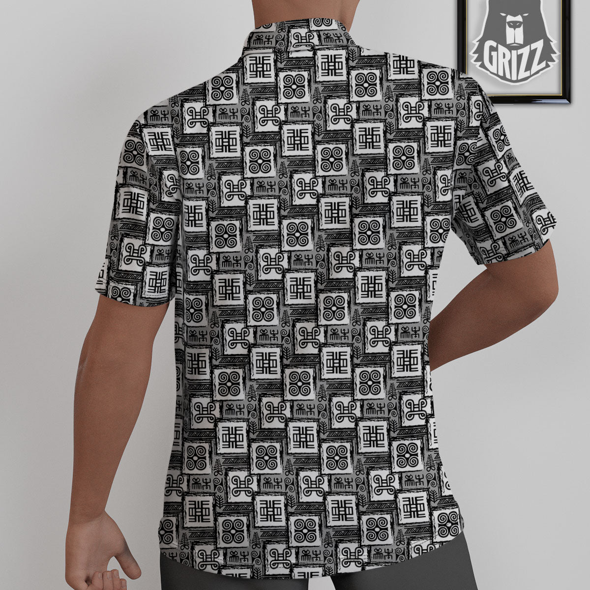 Adinkra Symbols Grey African Print Untucked Shirts-grizzshop