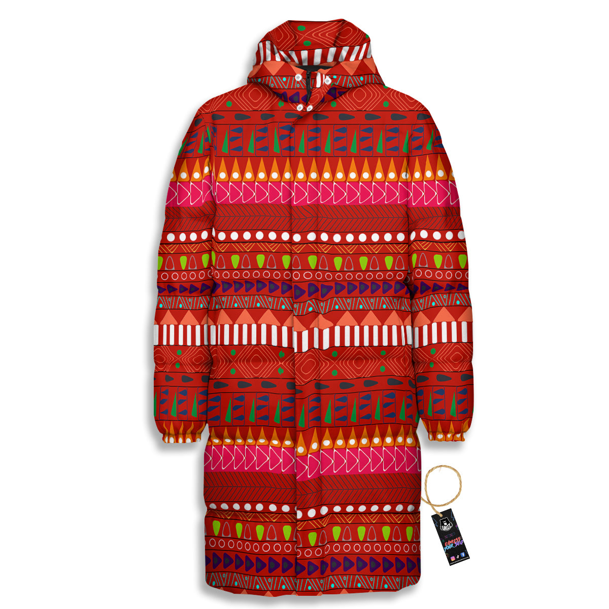 Adinkra Symbols West African Print Pattern Long Down Jacket-grizzshop