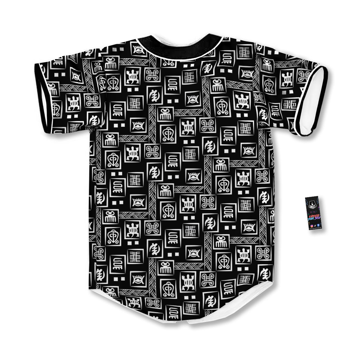 Adinkra Symbols White And Black Print Pattern Baseball Jersey-grizzshop