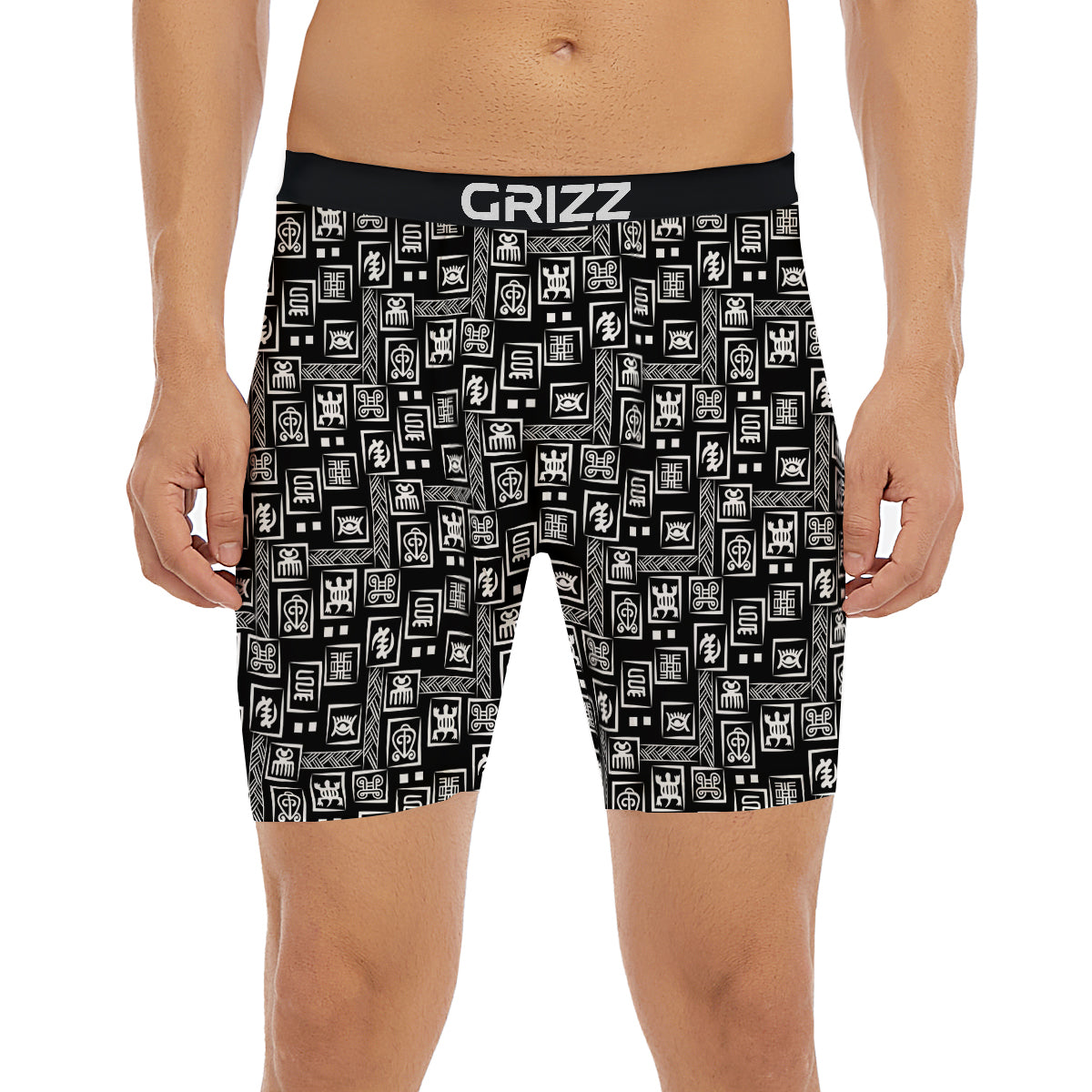 Adinkra Symbols White And Black Print Pattern Boxer Briefs-grizzshop