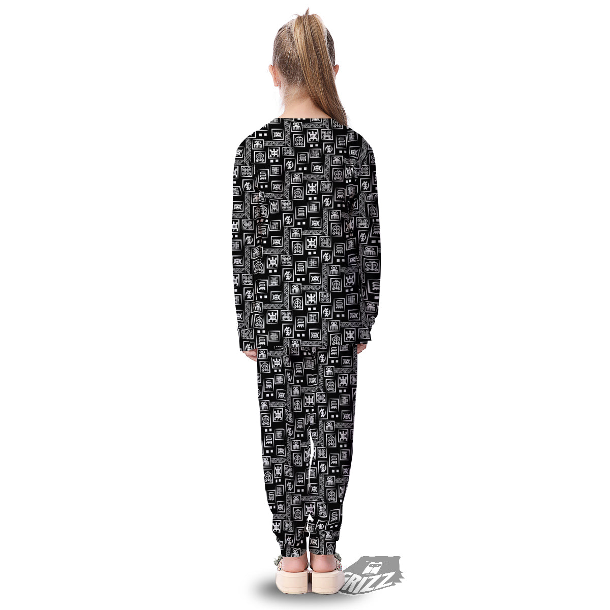 Adinkra Symbols White And Black Print Pattern Kid's Pajamas-grizzshop