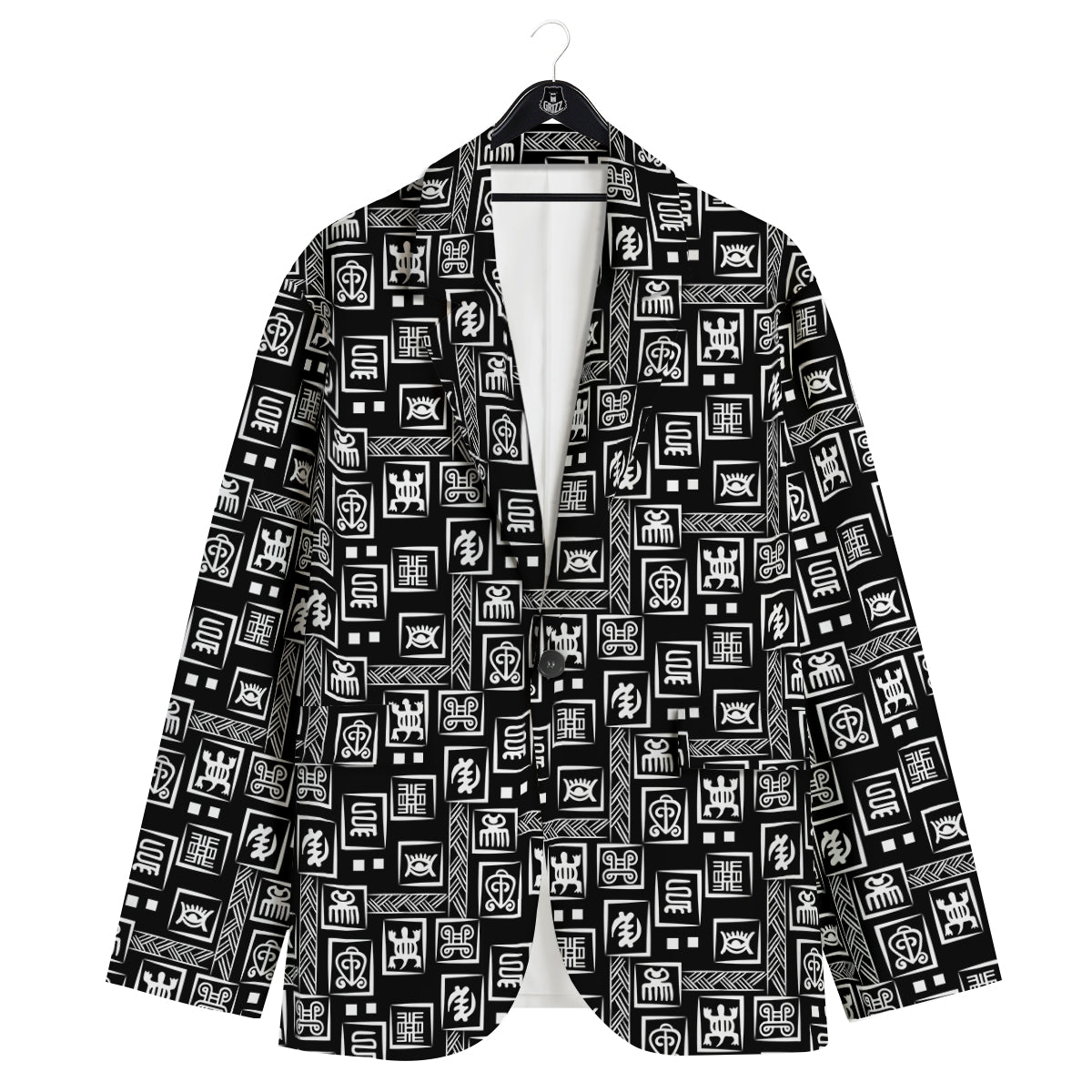 Adinkra Symbols White And Black Print Pattern Men's Sport Coat-grizzshop