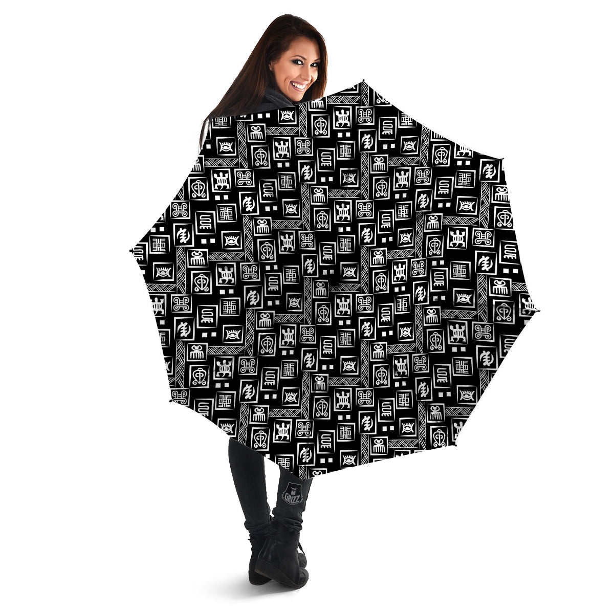 Adinkra Symbols White And Black Print Pattern Umbrella-grizzshop