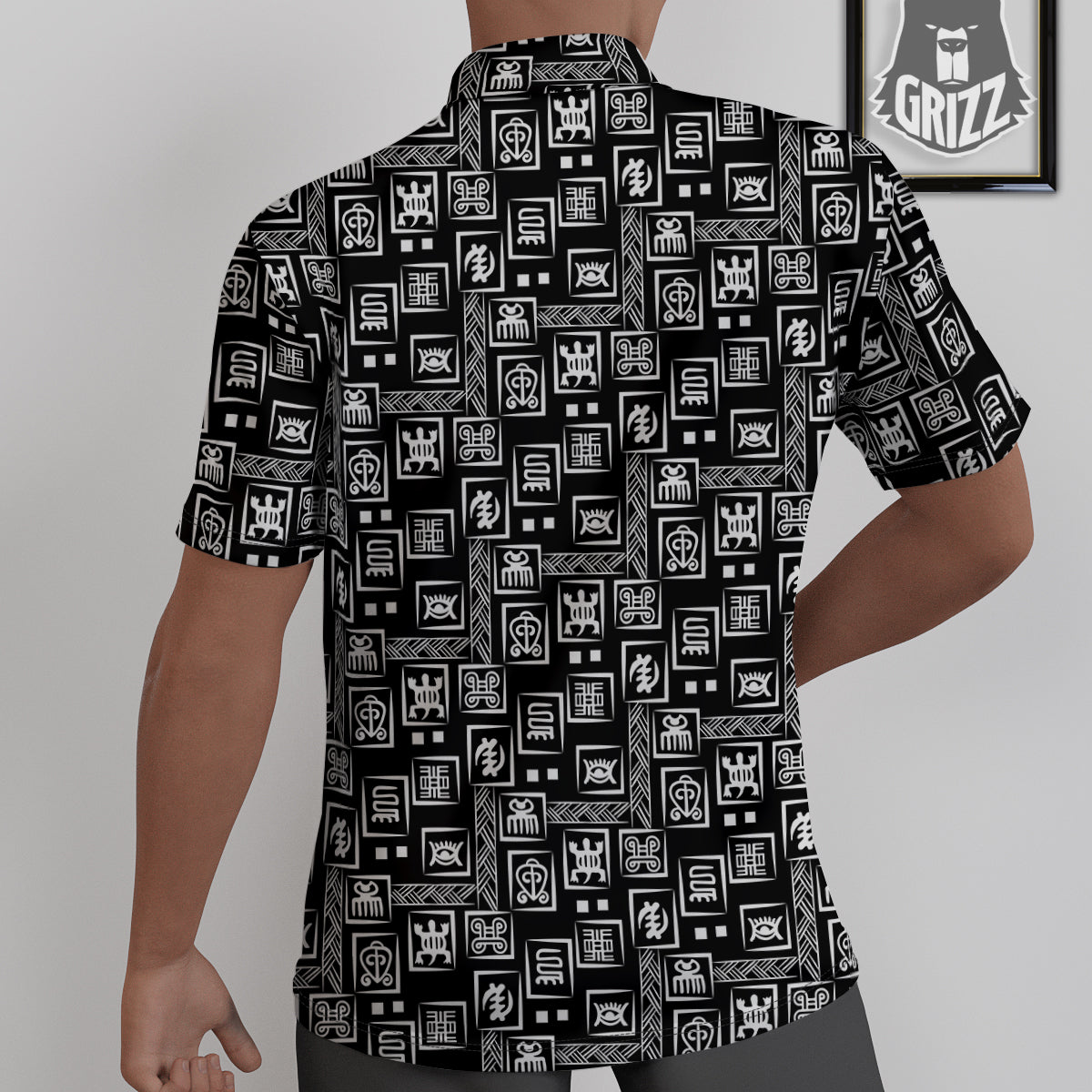 Adinkra Symbols White And Black Print Pattern Untucked Shirts-grizzshop