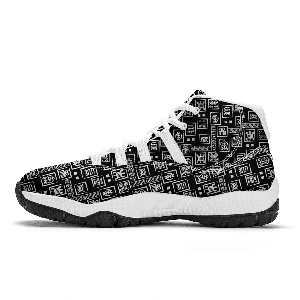 Adinkra Symbols White And Black Print Pattern White Bball Shoes-grizzshop