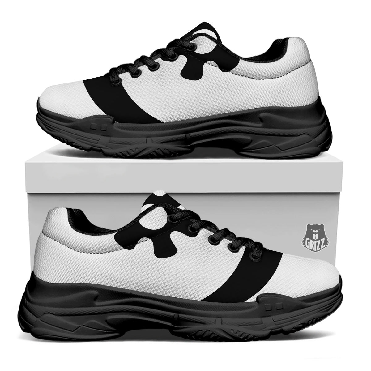Adinkra Tribe Symbols White And Black Black Chunky Shoes-grizzshop