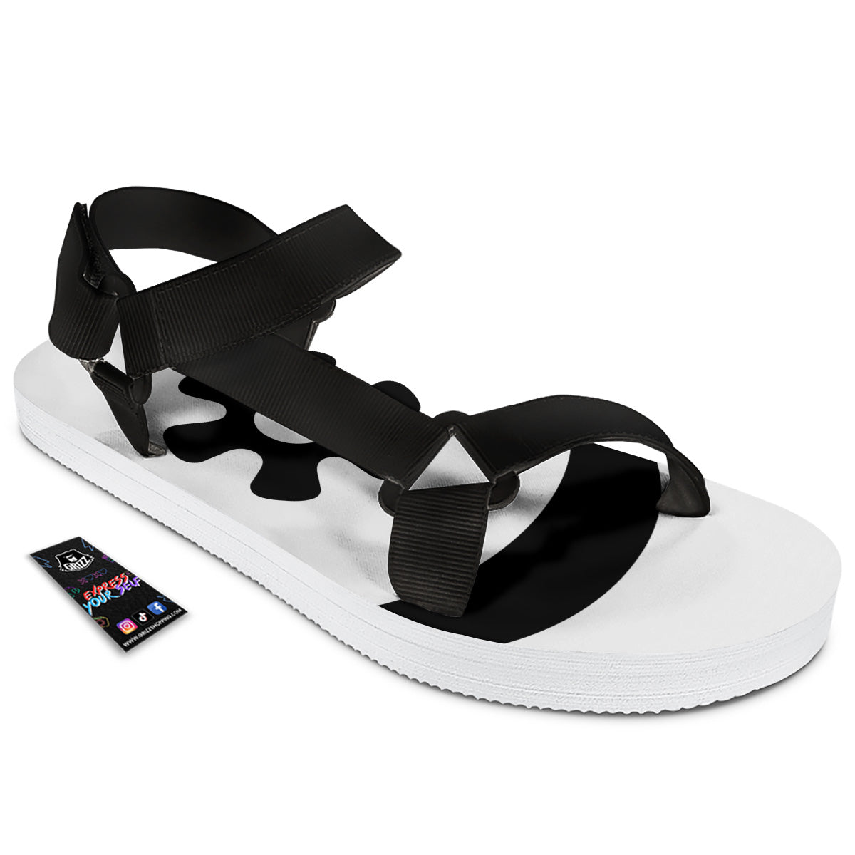 Adinkra Tribe Symbols White And Black Black Open Toe Sandals-grizzshop
