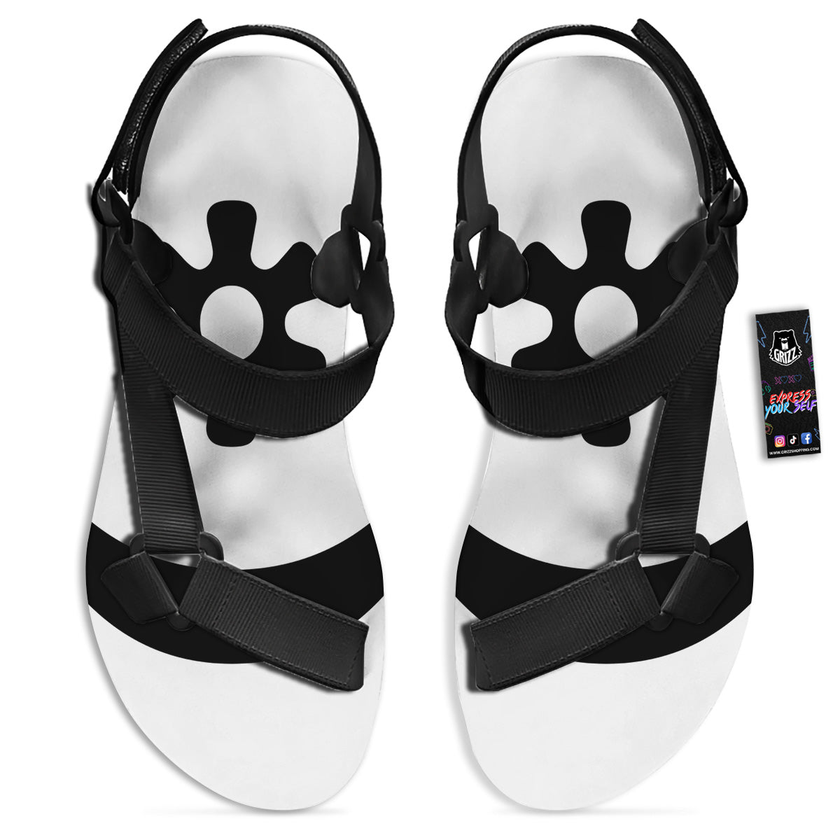 Adinkra Tribe Symbols White And Black Black Open Toe Sandals-grizzshop
